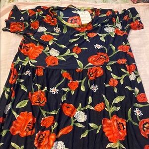 Floral Jrs Dress in Navy and Red